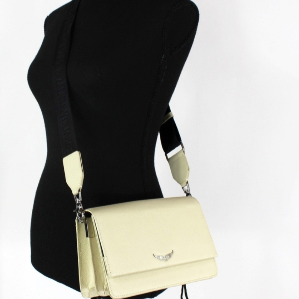 Zadig & Voltaire Lolita Wings Crossbody NEW Grained Leather Logo Black Strap Bag